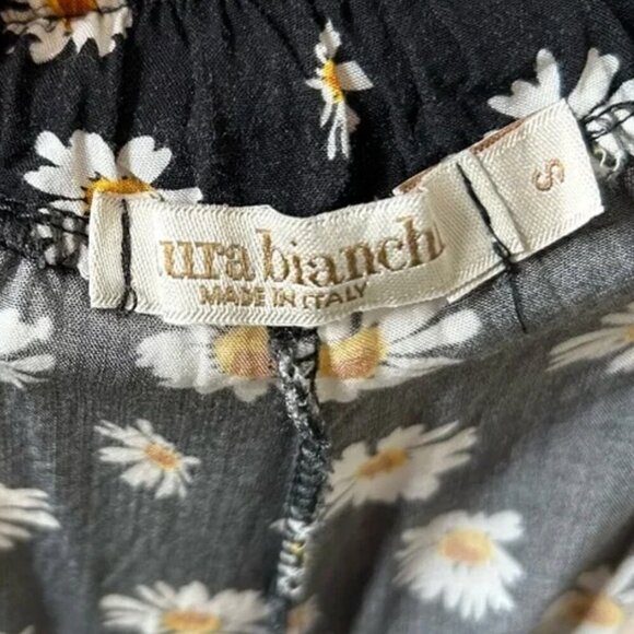 Wide Leg Flowy Pants Made in Italy Daisy Print on Black Small - Picture 6 of 9